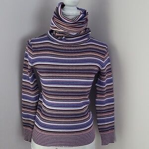 70s Vintage Striped "Poor Boy" Ribbed Turtleneck - Sears
